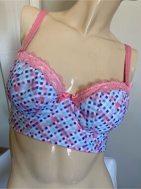 Freya 34DD Pink Multi-Color Lace-Trim Longline Bra